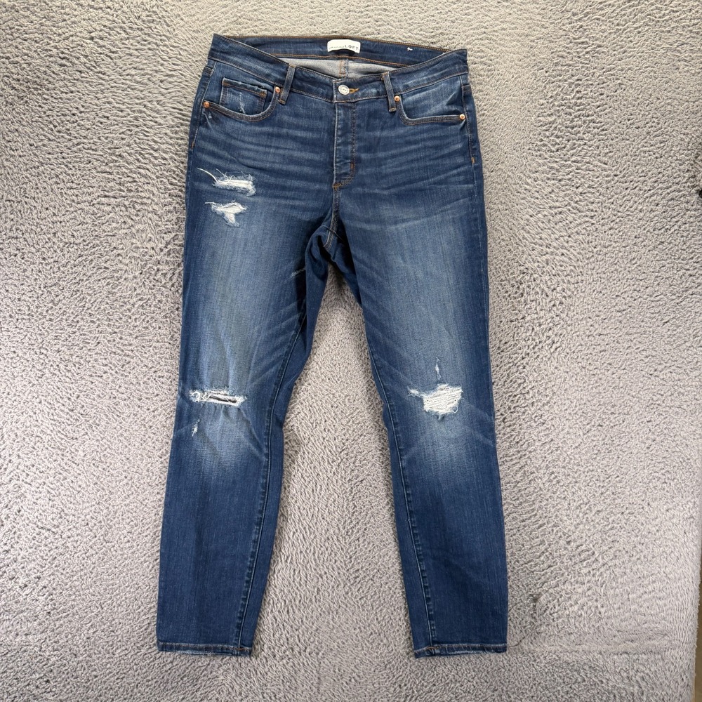 Loft Jeans Womens 10 Blue Cotton Denim Skinny Curvy Distressed Faded Stretch